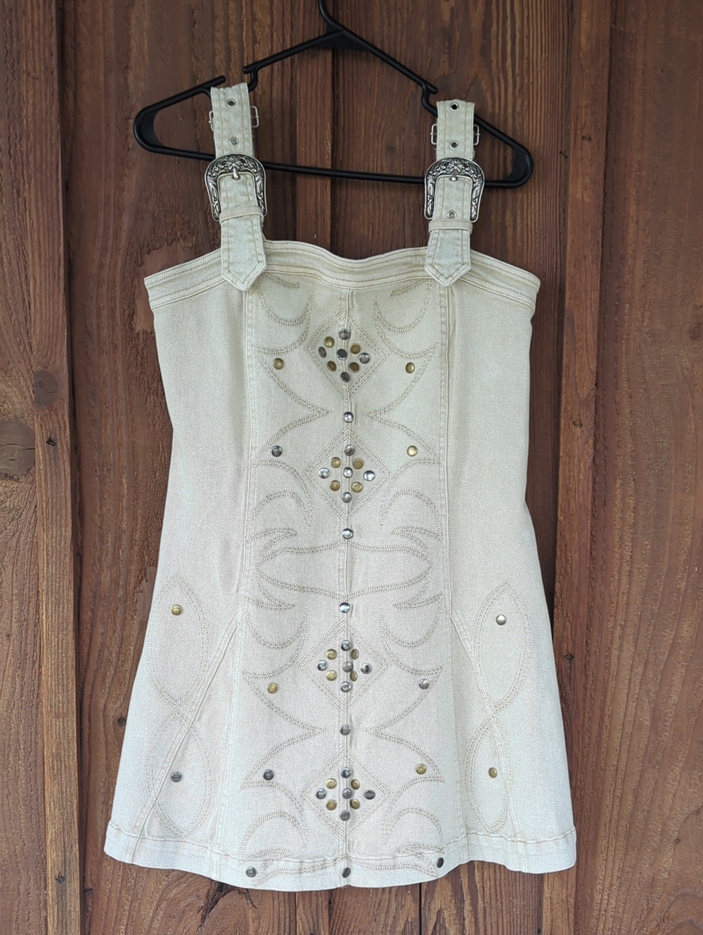 Mini Dress with Embellished Stud Detail in Cream